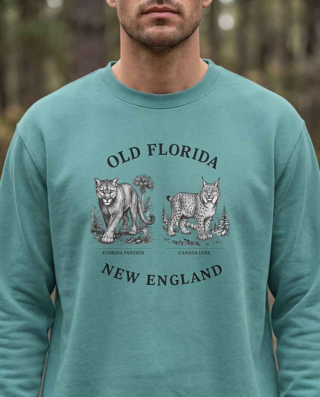 Panther X Lynx Sweatshirt — chin-down close-up male, design visible
