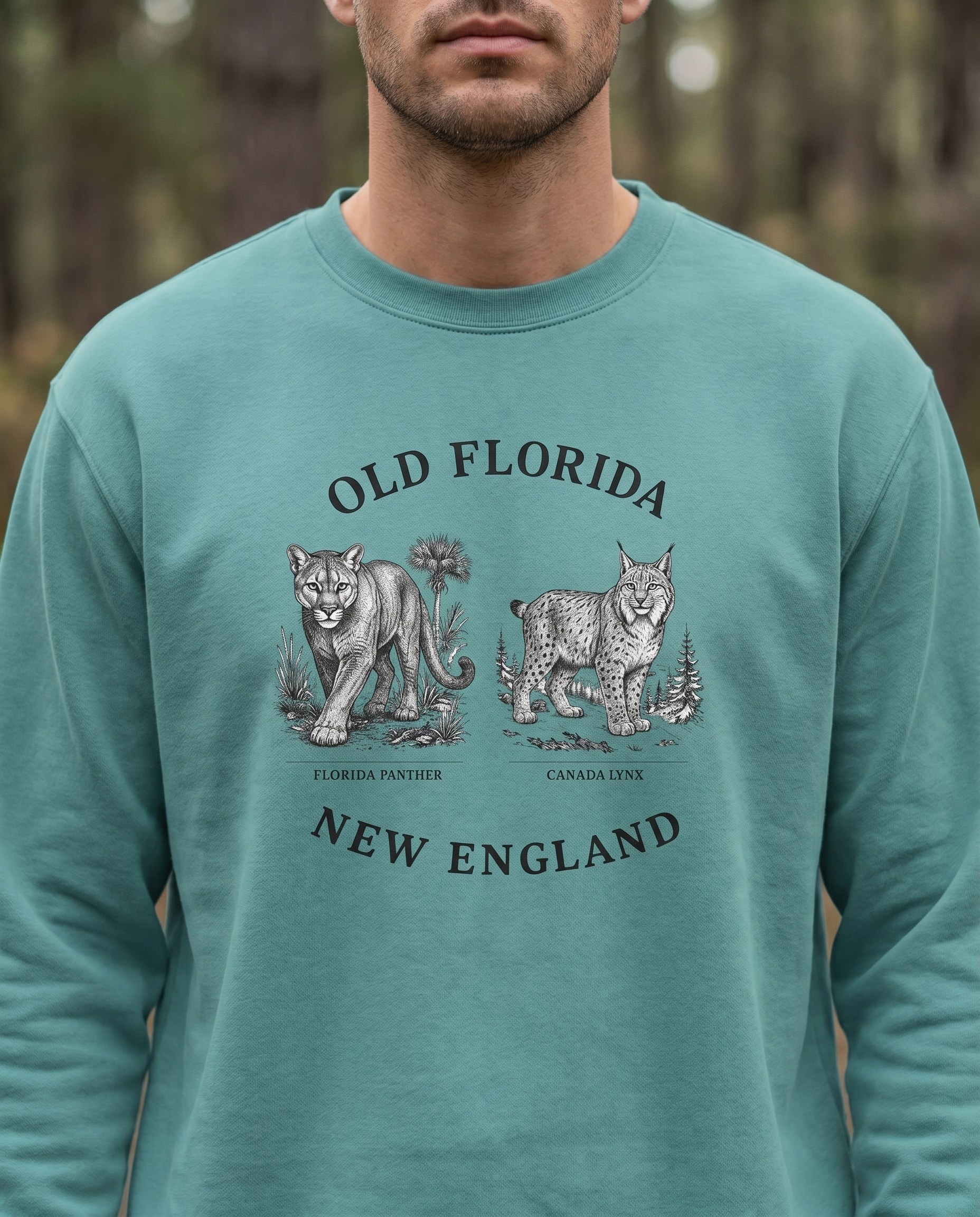 Panther X Lynx Sweatshirt — chin-down close-up male, design visible