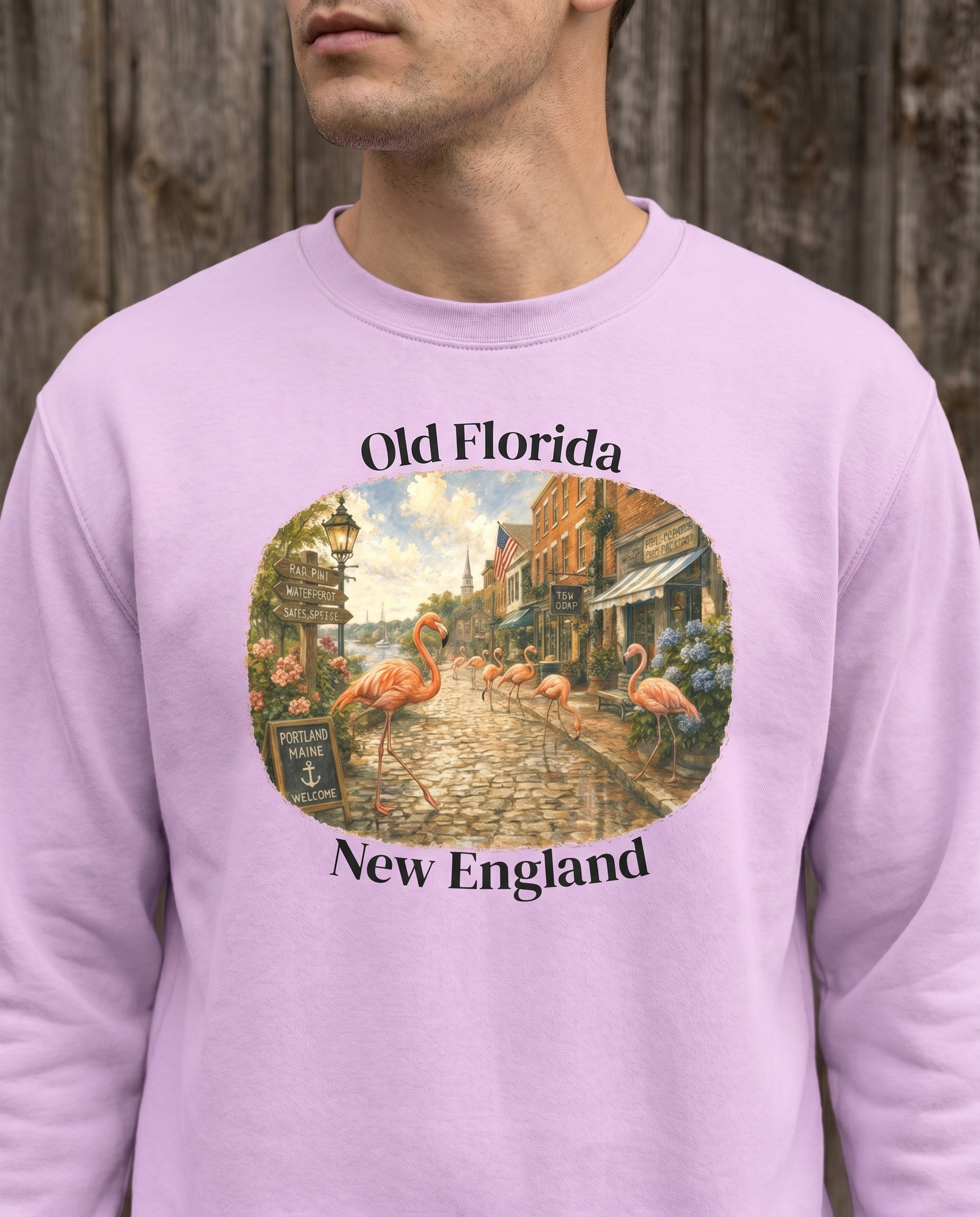 Pink in Portland Sweatshirt — chin-down close-up male