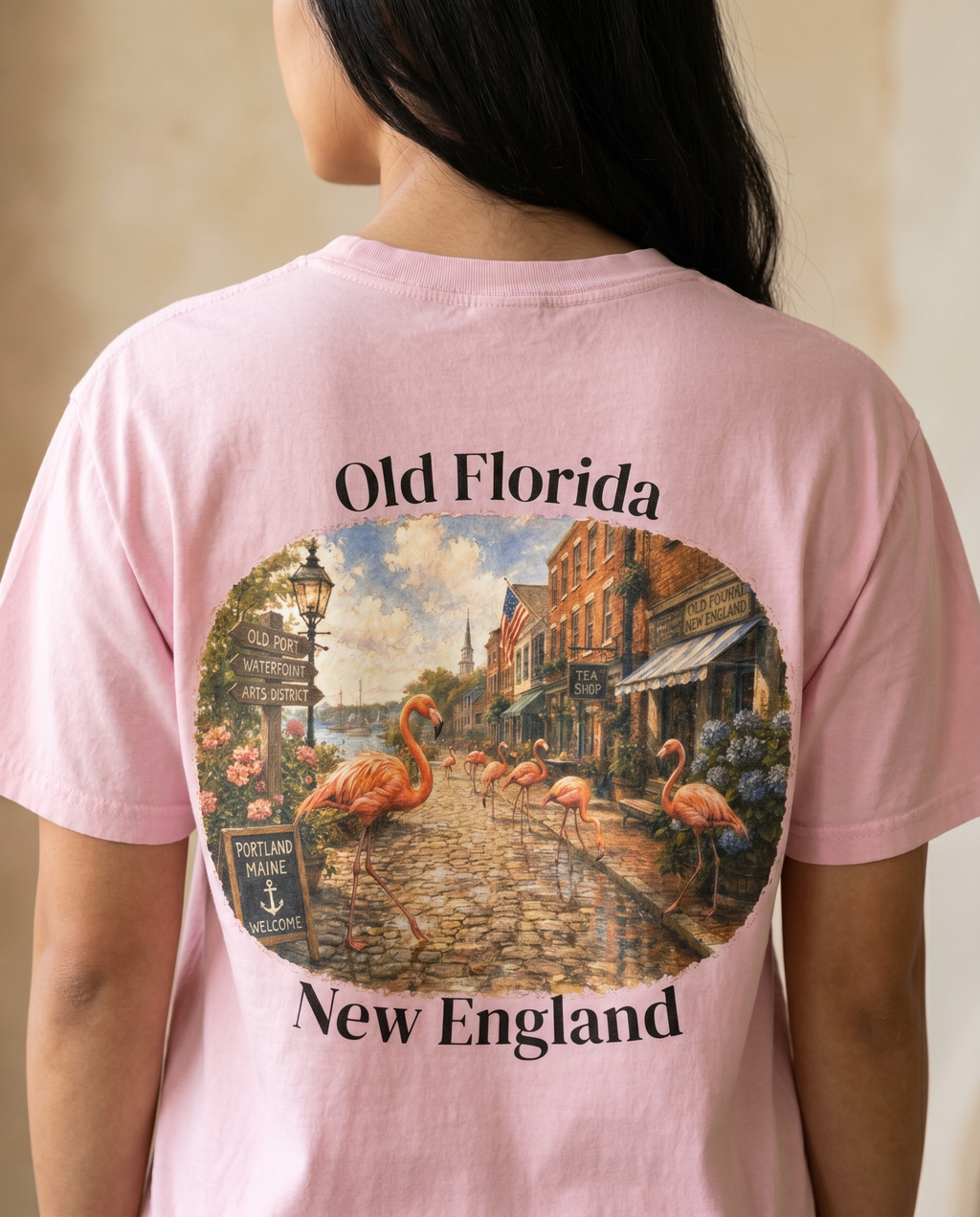 Pink in Portland T-Shirt — back design lifestyle shot