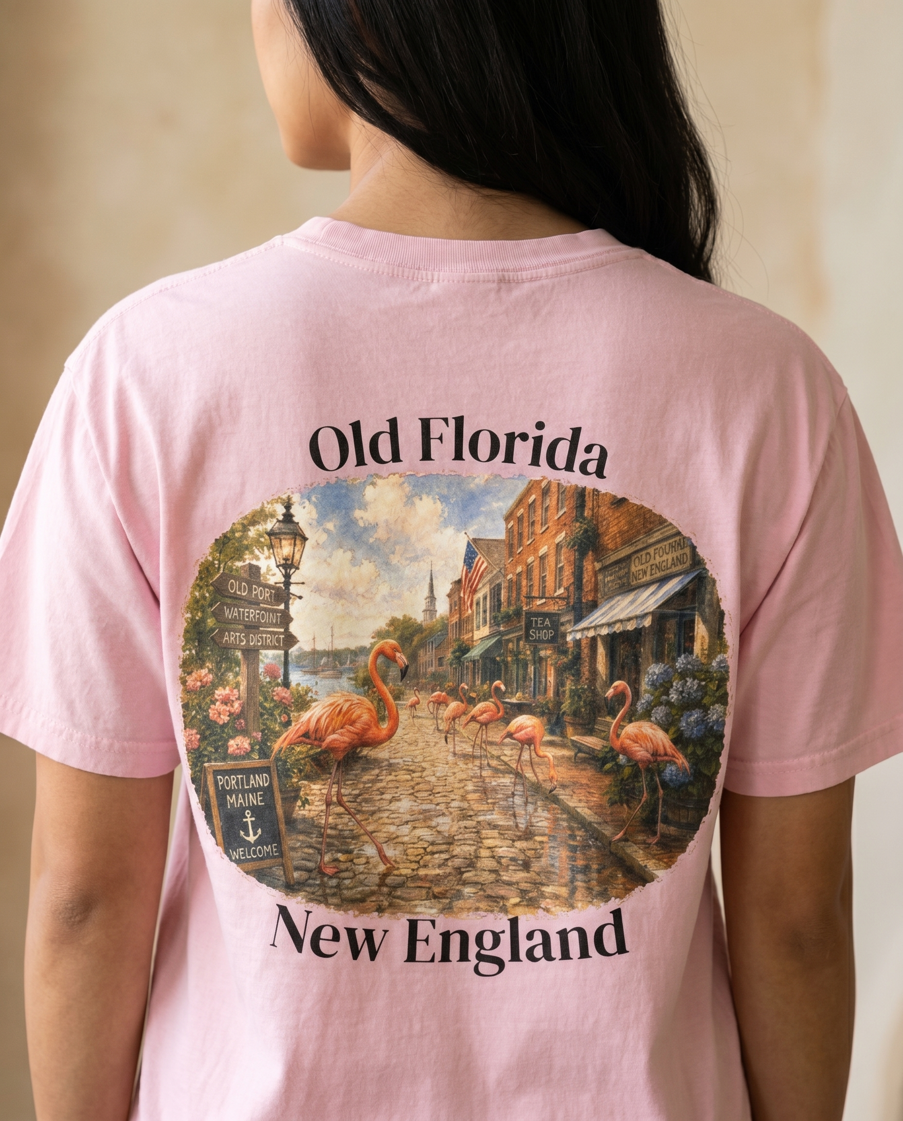 Pink in Portland T-Shirt — back design lifestyle shot