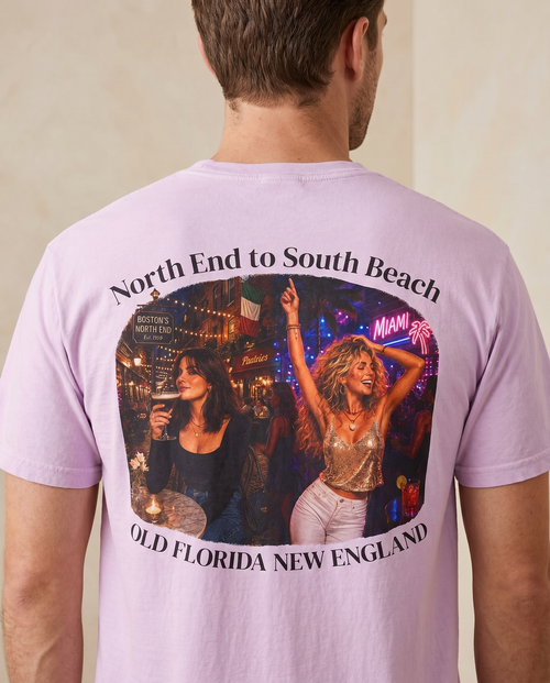 North End to South Beach T-Shirt — back design lifestyle shot