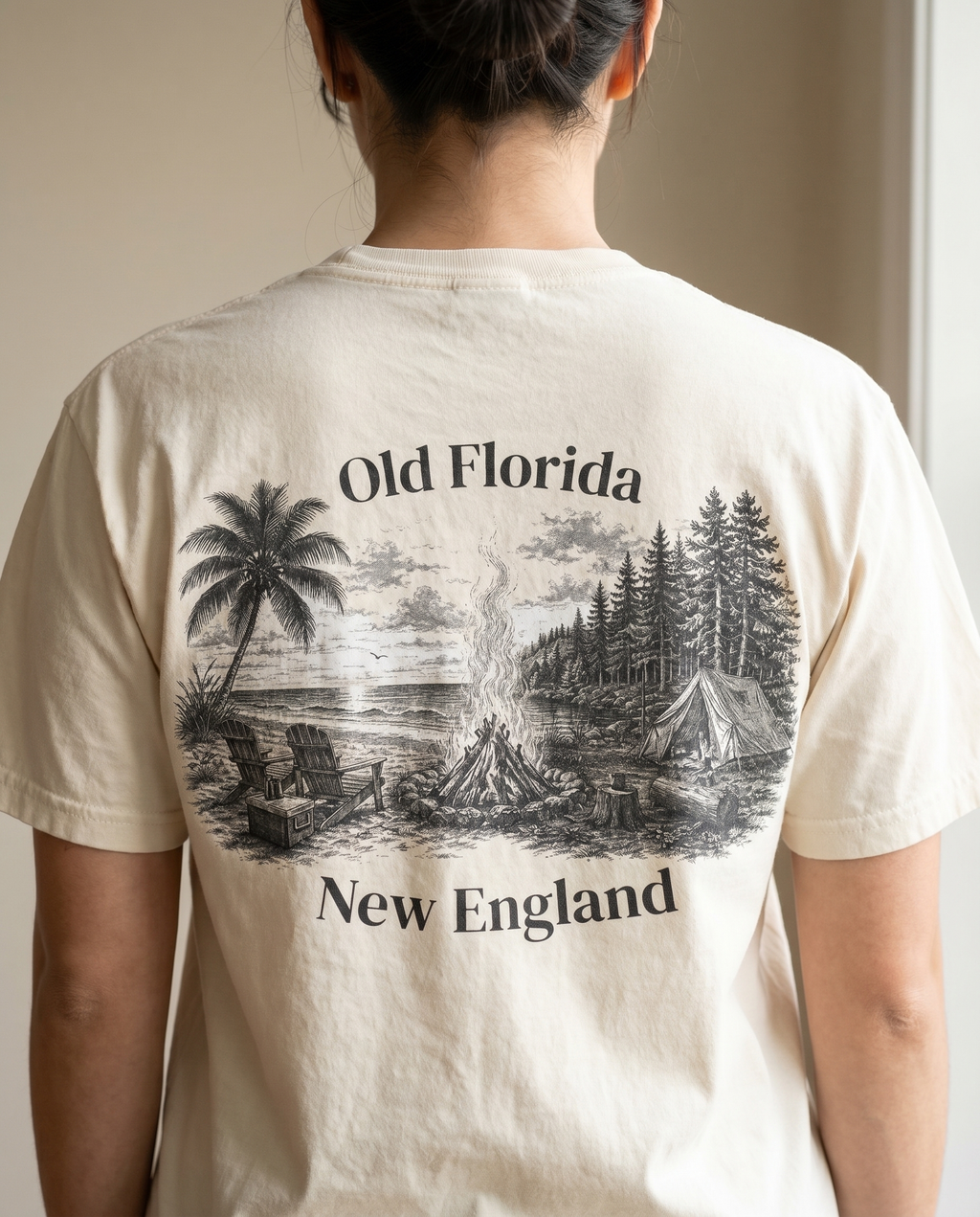 Bare Bones Campfire T-Shirt — back design lifestyle shot
