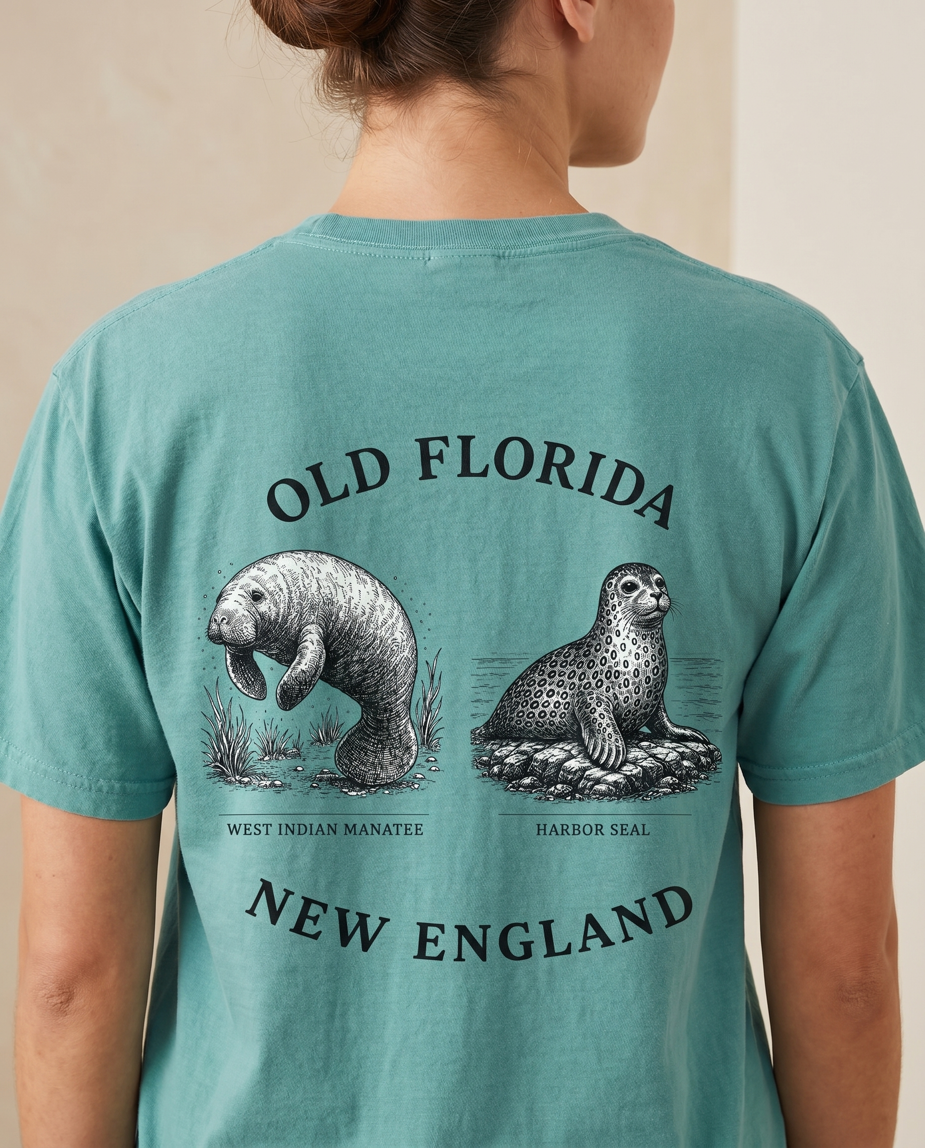 Manatee and Seal T-Shirt — back design lifestyle shot