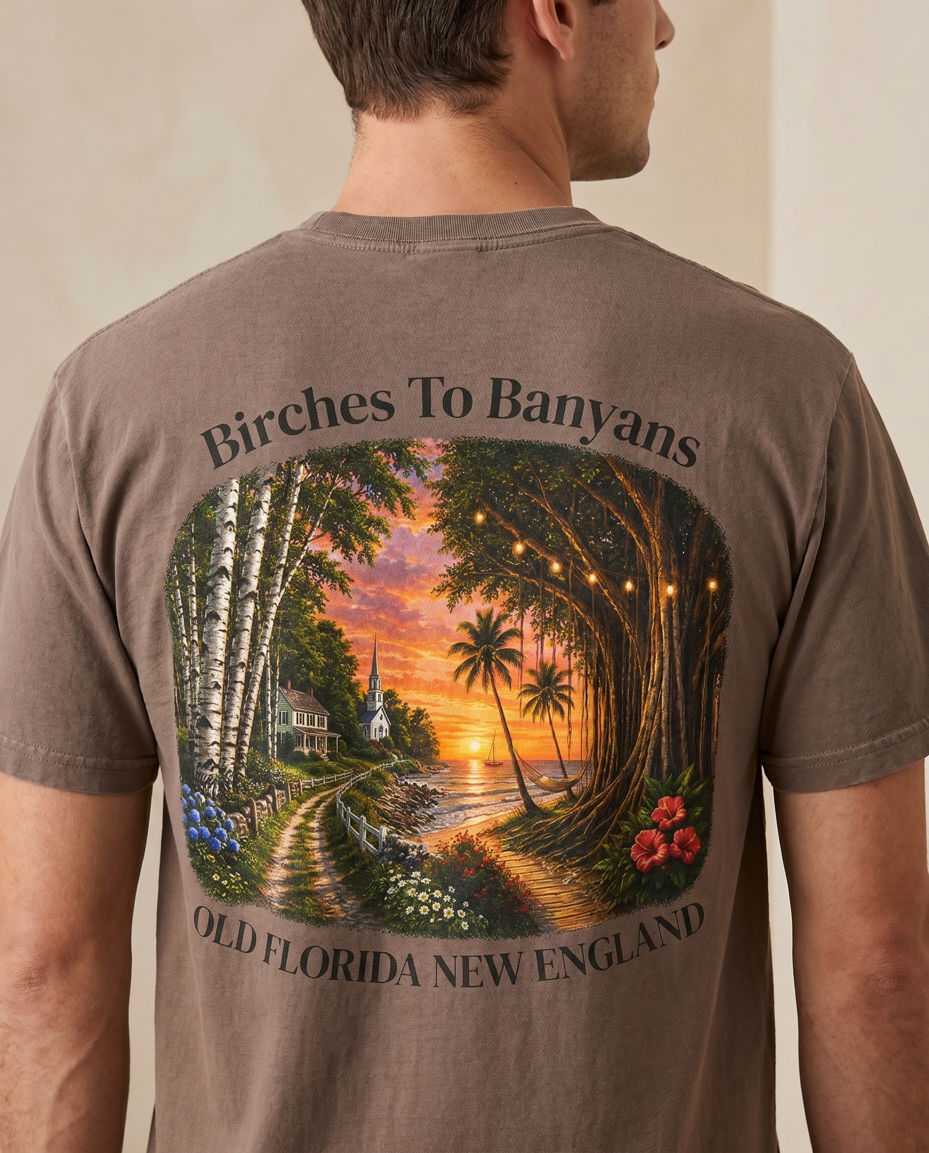 Birches To Banyans T-Shirt — back design lifestyle shot