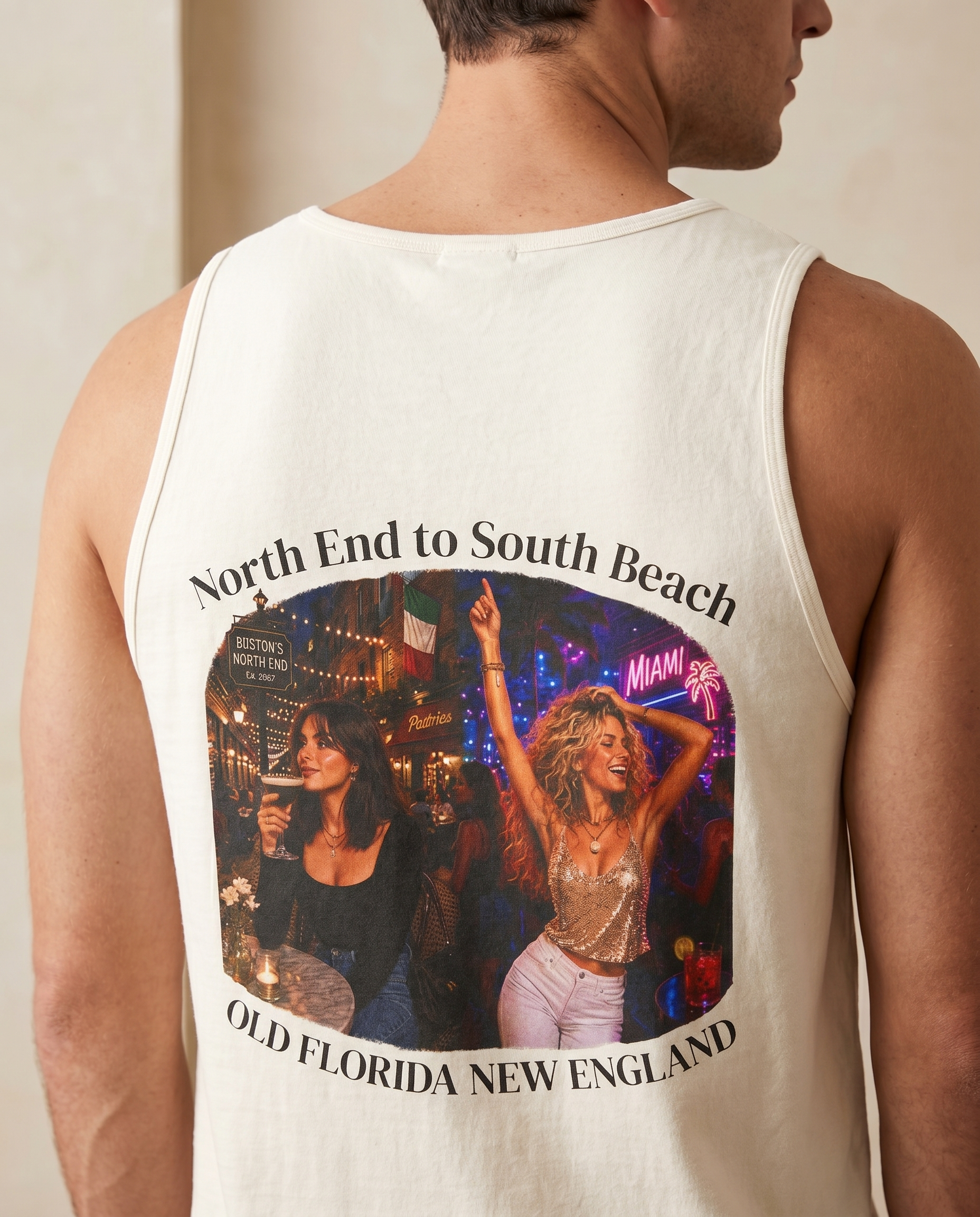 North End to South Beach Tank — back design lifestyle shot
