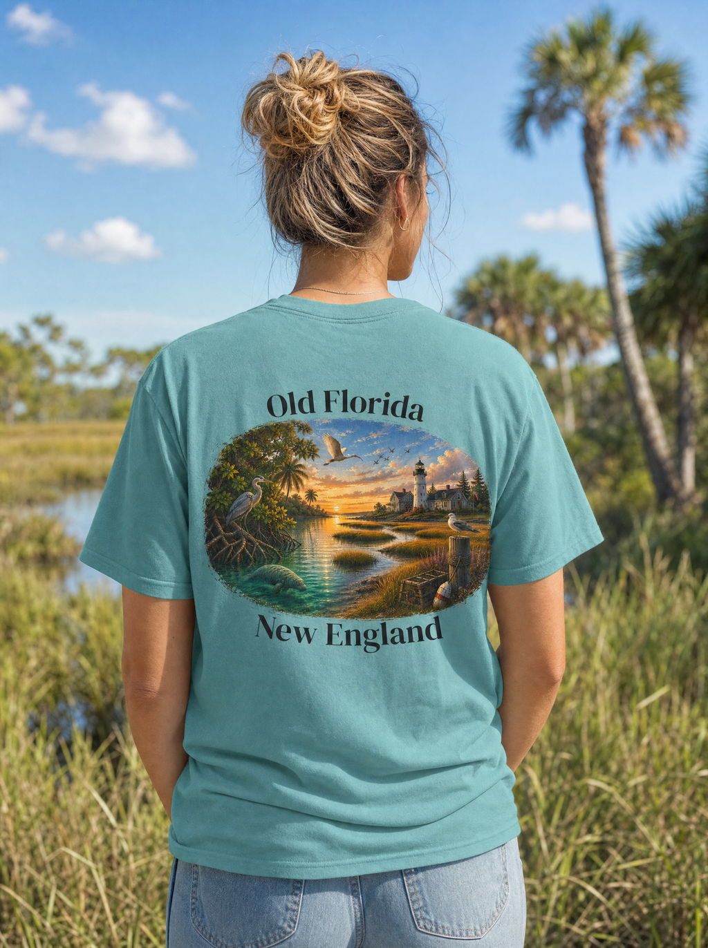 Mangrove & Marsh T-Shirt back design lifestyle photo (crop)