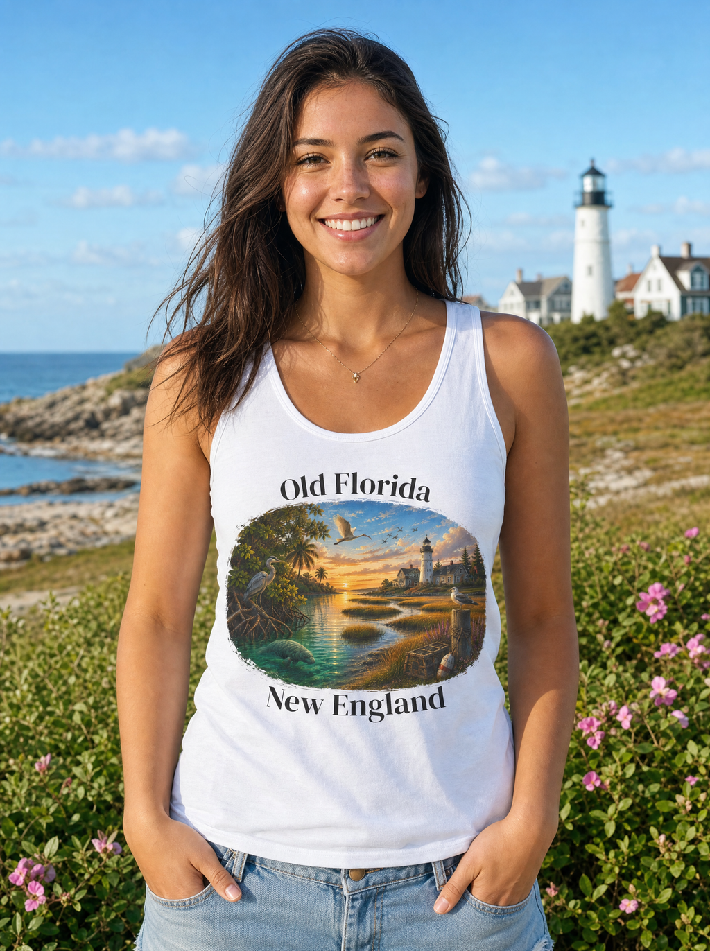 Mangrove & Marsh Tank Top front design lifestyle photo (crop)