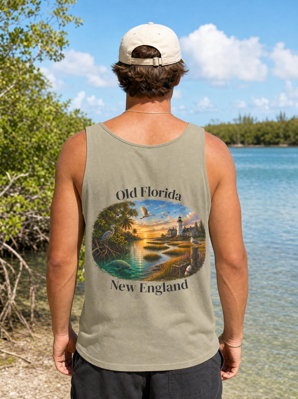 Mangrove & Marsh Tank Top back design lifestyle photo (crop)