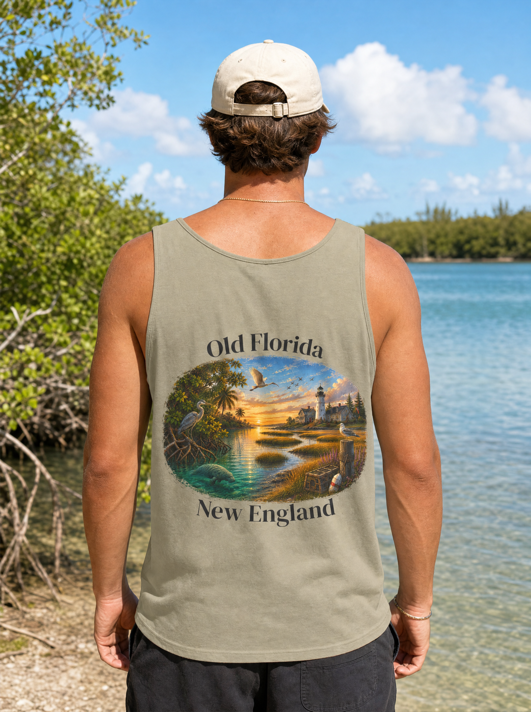 Mangrove & Marsh Tank Top back design lifestyle photo (crop)